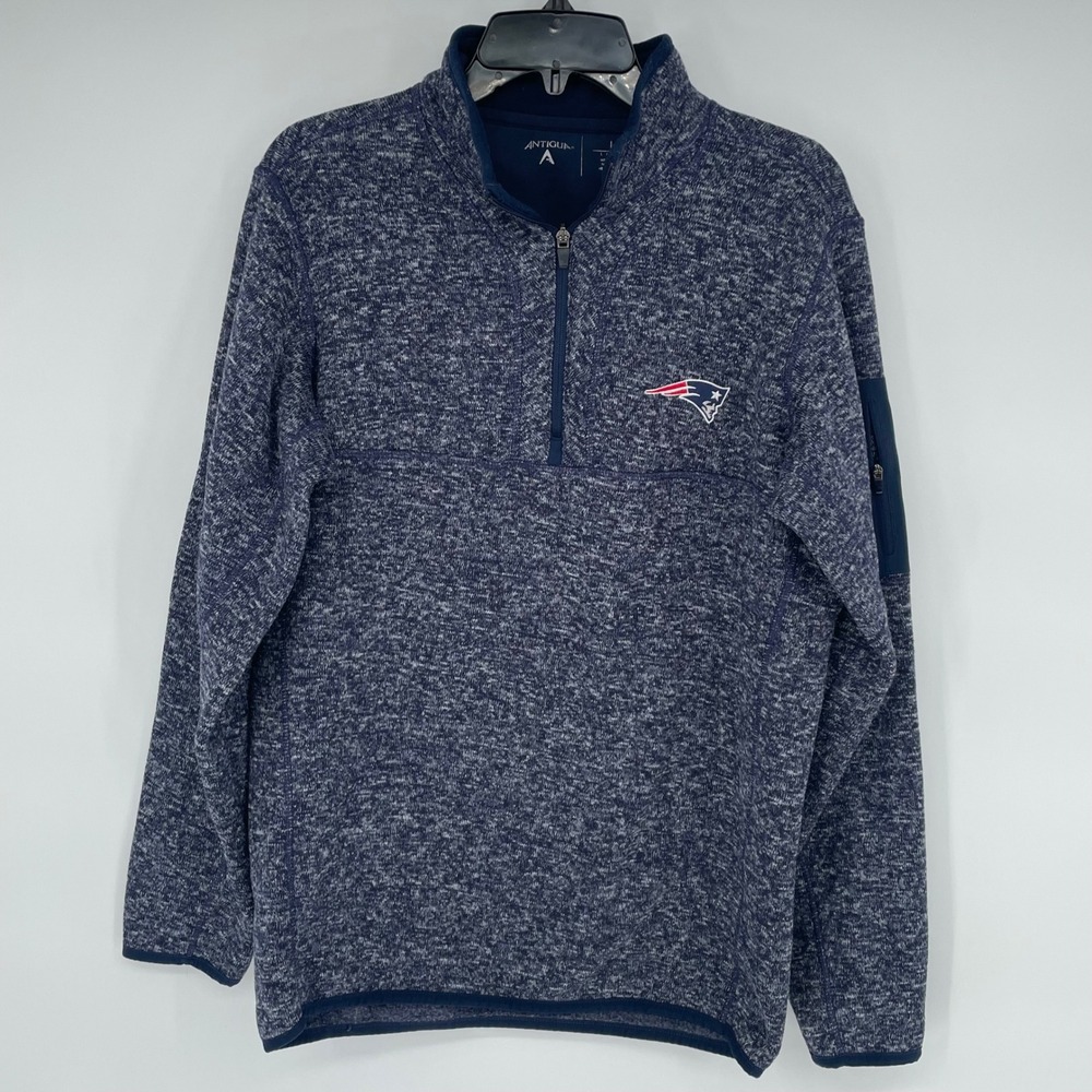 Antigua New England Patriots Mens Large Quarter Zip Pullover Blue Heather Fleece